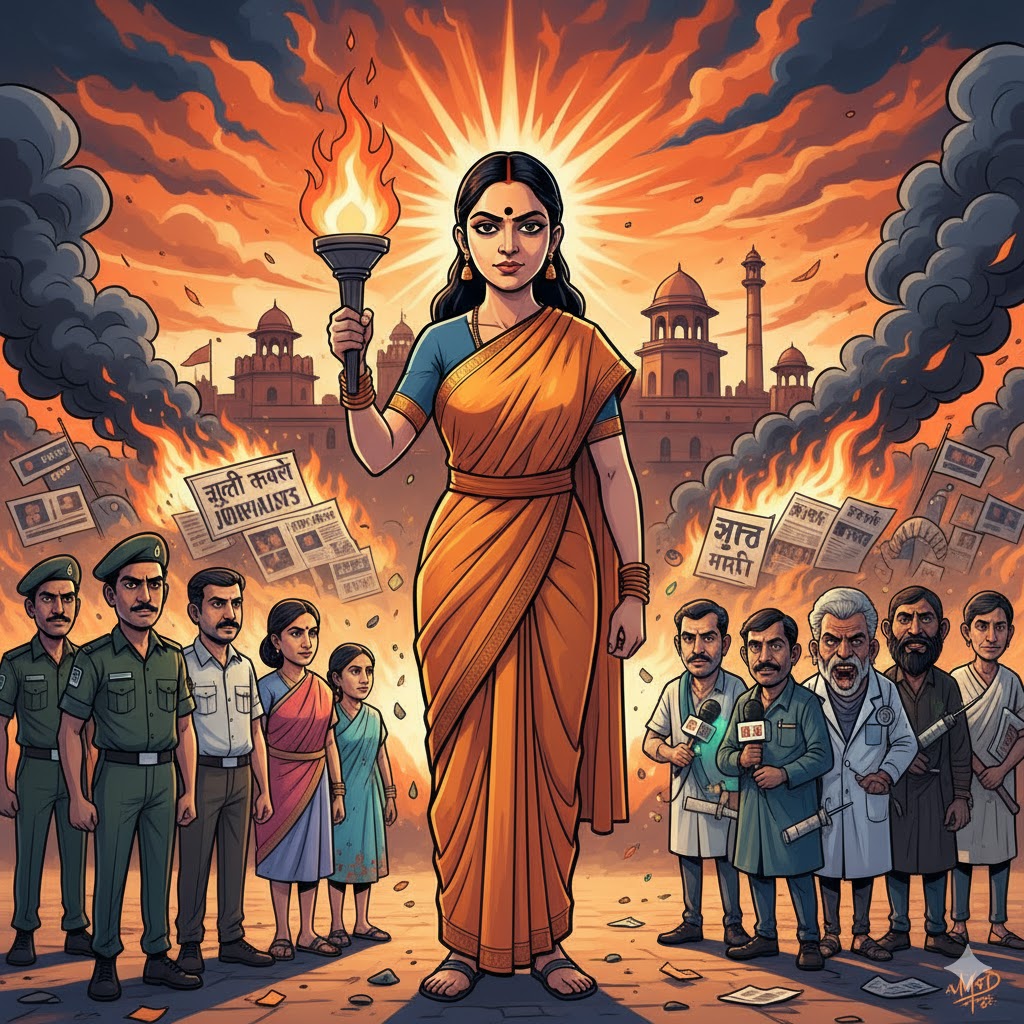 यह कविता भारत-जन के महा स्वरों की गूंज “वंदेमातरम्” से शुरू होकर राष्ट्रहित, देशभक्ति, असल–नकली देशप्रेम, मीडिया की गिरावट, आतंकी तत्वों की धूर्तता और नागरिक कर्तव्यनिष्ठा जैसे मुद्दों पर तेज़ और सीधी चोट करती है। व्यंग्य और राष्ट्रभाव का मेल इसे और प्रभावी बनाता है। यह रचना केवल भावुक नहीं—एक चेतावनी, एक संदेश और एक सख्त सामाजिक निरीक्षण भी है।