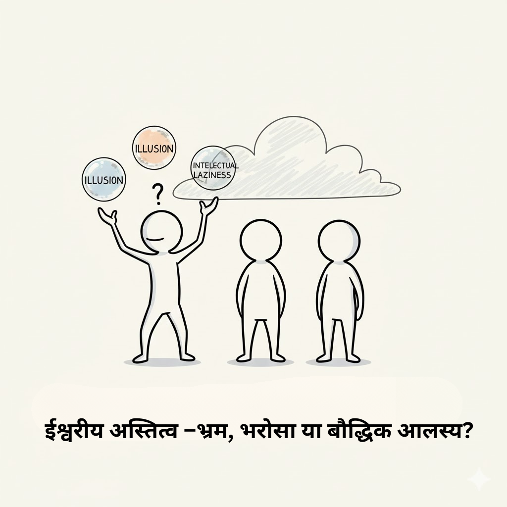 ध्यानमग्न व्यक्ति, अंधेरे और प्रकाश के बीच बैठा हुआ, प्रतीकात्मक रूप से आत्मबोध और ईश्वर की खोज को दर्शाता हुआ