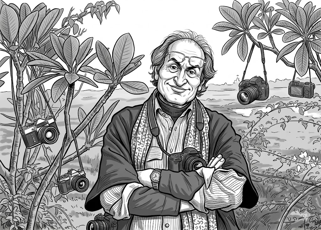 Raghu Rai tribute illustration with iconic Indian photography elements