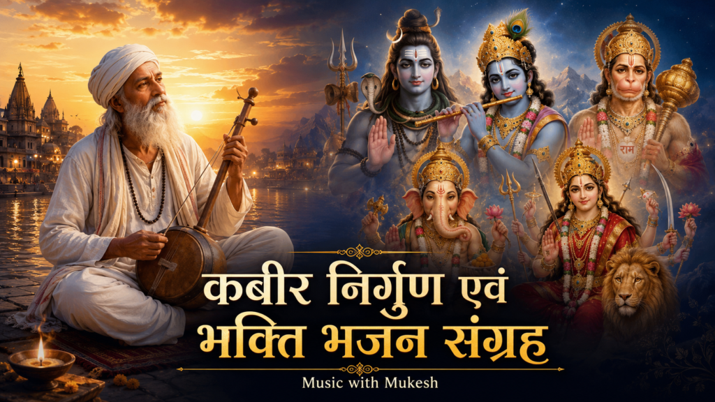 कबीर निर्गुण भजन और शिव, कृष्ण, हनुमान, गणेश तथा देवी भक्ति भजनों की YouTube playlists